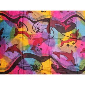 Sarong Wrap New Brown Pink Blue Fish Dolphins Rectangle Bali 67 x 41